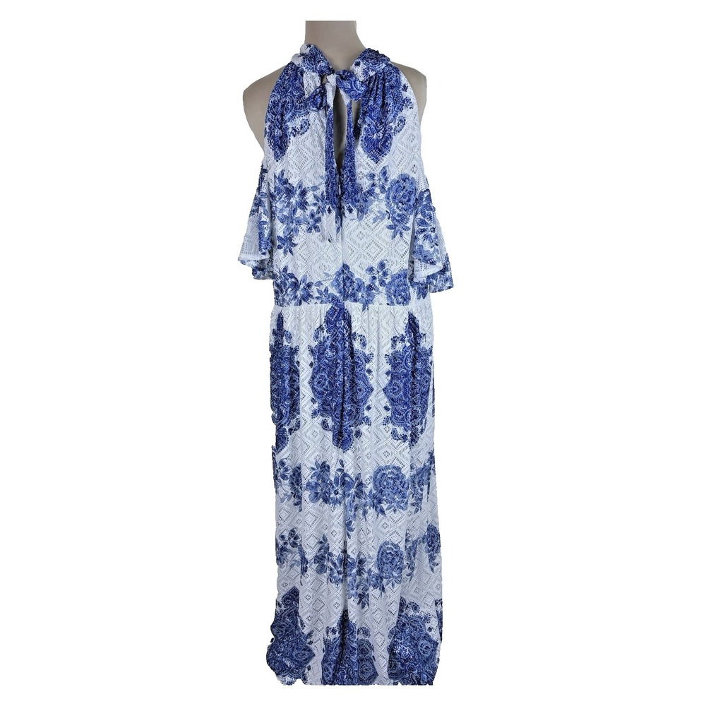 Lane Bryant Eyelet Halter Maxi Dress Womens White Blue 18 20 Y2K  Coquette NWT - Picture 3 of 14